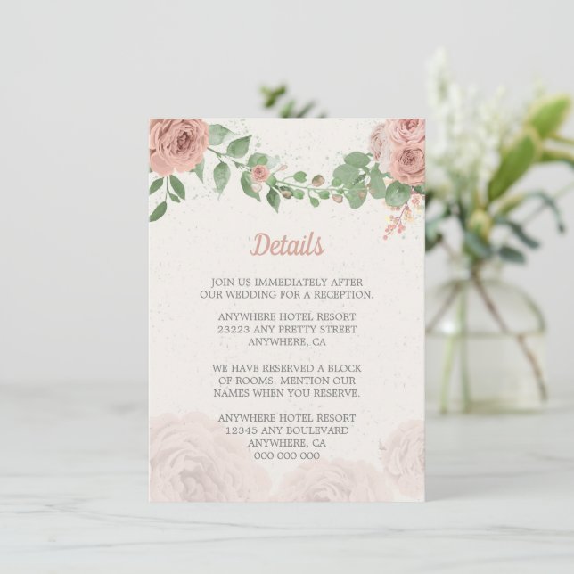 blush pink flowers greenery botanical enclosure card (Standing Front)