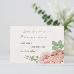 blush pink flowers greenery botanical RSVP card