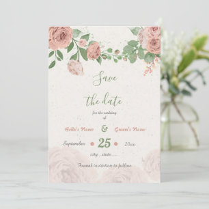 blush pink flowers greenery botanical save the date