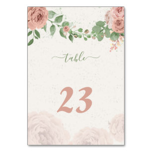blush pink flowers greenery botanical table number