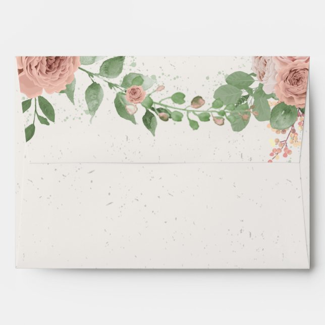 blush pink flowers greenery botanical wedding envelope (Back (Top Flap))