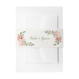 blush pink flowers greenery botanical wedding invitation belly band