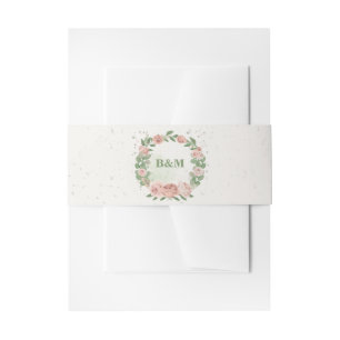 blush pink flowers greenery botanical wedding invitation belly band