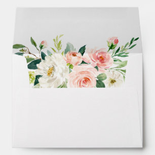 Blush Pink Flowers Greenery Watercolor Envelope