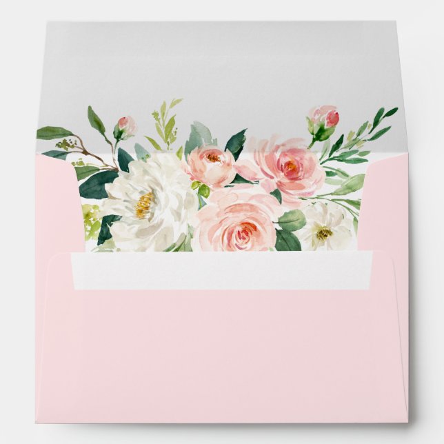 Blush Pink Flowers Greenery Watercolor Envelope (Back (Bottom))