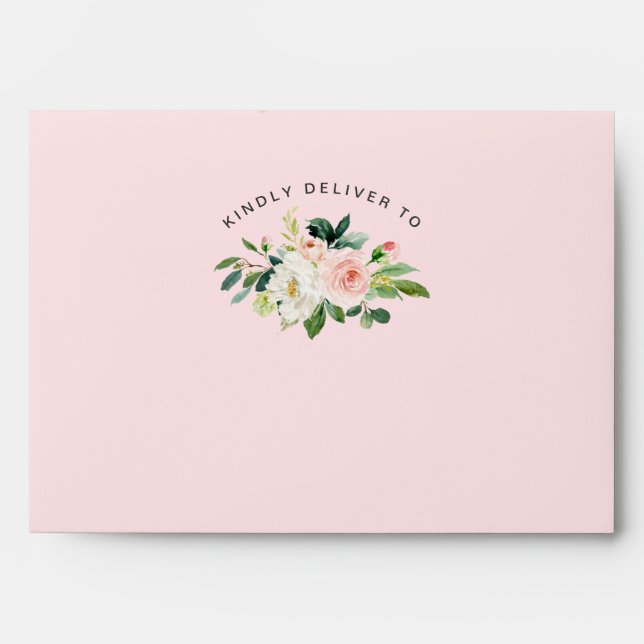 Blush Pink Flowers Greenery Watercolor Floral Enve Envelope (Front)