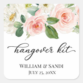 Blush pink flowers hangover kit favour labels