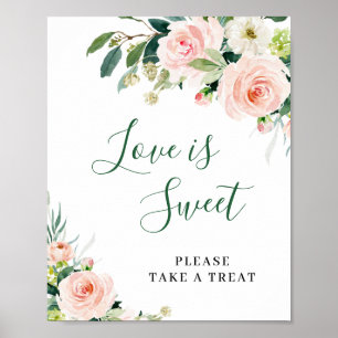 Blush Pink Flowers Love is Sweet Wedding Sign