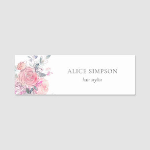 Blush Pink Flowers Name Tag