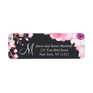 Blush Pink Flowers on Black Address Labels