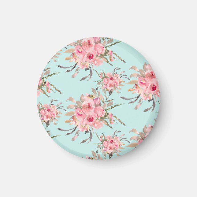 Blush Pink Flowers on Light Blue Magnet (Front)