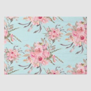 Blush Pink Flowers on Light Blue Tissue Paper