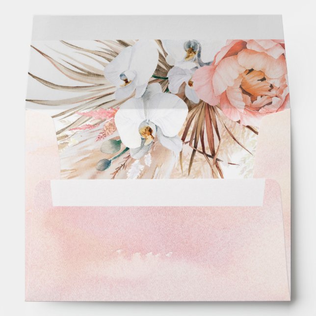 Blush Pink Flowers Pampas Grass Elegant  Envelope (Back (Bottom))