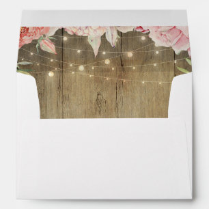 Blush Pink Flowers Rustic Wood String Lights Envelope