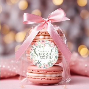 Blush Pink Flowers Sage Green Leaves Sweet 16 Classic Round Sticker