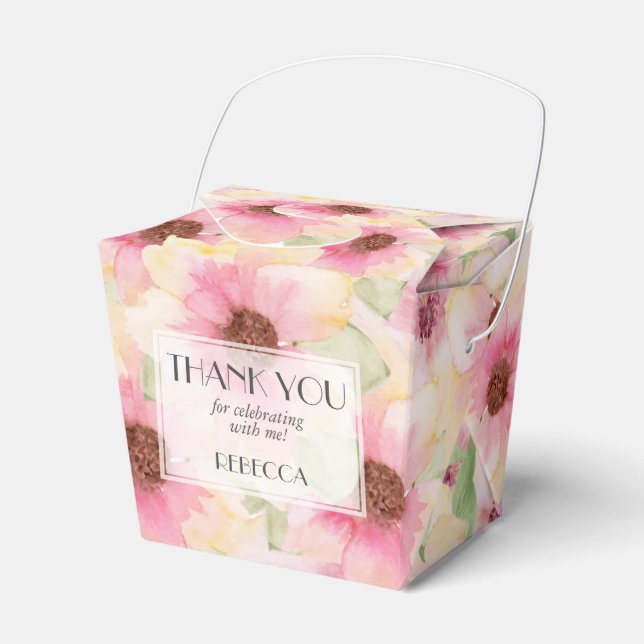Blush Pink Flowers Takeout Favour Box (Front Side)