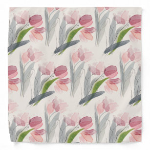 Blush Pink Flowers Tulips Sage Green Leaves Cream Bandana