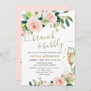 Blush Pink Flowers Watercolor Bridal Brunch Invitation