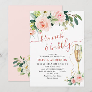 Blush Pink Flowers Watercolor Bridal Brunch Invitation