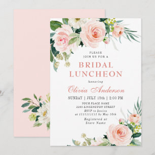Blush Pink Flowers Watercolor Bridal Luncheon Invitation