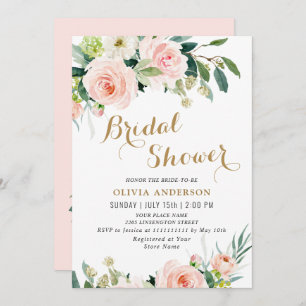 Blush Pink Flowers Watercolor Bridal Shower Invitation
