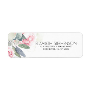 Blush Pink Flowers Watercolor Greenery Return Address Label