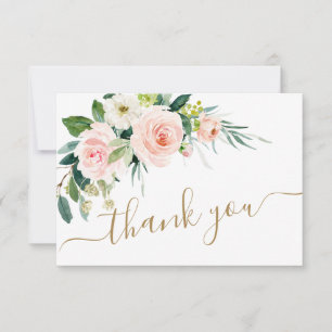 Blush Pink Flowers Watercolor Wedding Thank You Ca Card