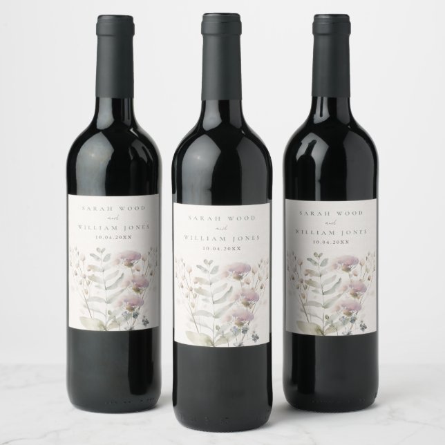 Blush pink flowers Wedding  Wine Label (Bottles)