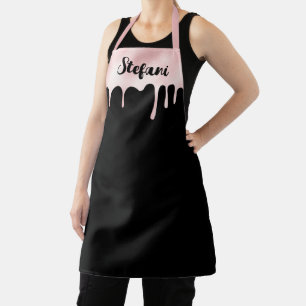 Blush Pink Foil Dripping Black Personalised Apron