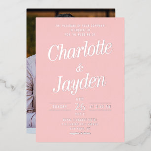 Blush Pink Foil Script Photo Wedding
