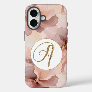 Blush Pink Foral Gold Glitter Letter A iPhone 16 Case