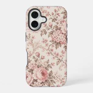 Blush Pink French Toile Romantic Floral Bouquet iPhone 16 Case