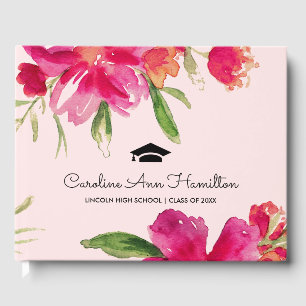 Blush Pink Fuchsia Floral Graduation Guest Book