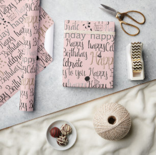 Blush Pink Fun Happy Balloons Birthday Wrapping Paper