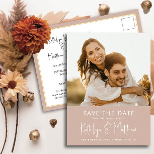 Blush Pink Fun Script Modern Photo Wedding Save Th Announcement Postcard