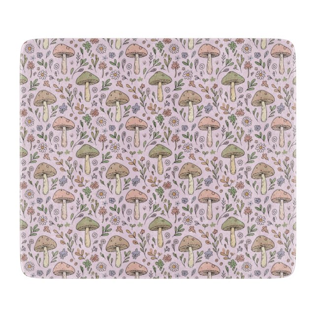 Blush Pink Fungi Coquettecore Feminine Gift Cutting Board (Front)