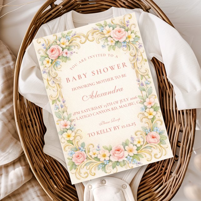Blush Pink Garden Baroque Baby Shower Invitation (Creator Uploaded)