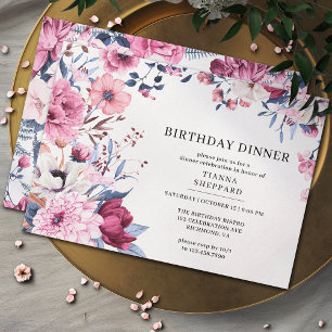 Blush Pink Garden   Elegant Floral Birthday Dinner Invitation