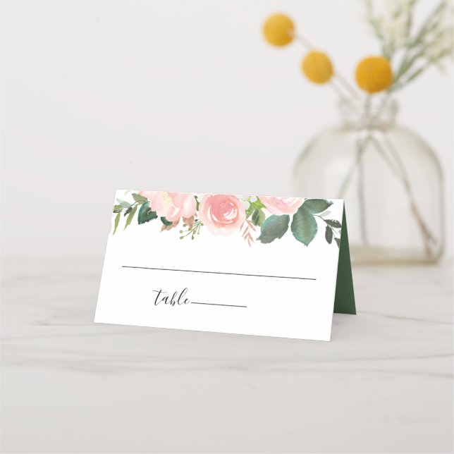Blush Pink Garden Floral Wedding Place Card (Front)