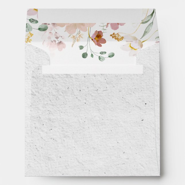 Blush Pink Garden Flowers Bridal Shower Square Envelope (Back (Bottom))
