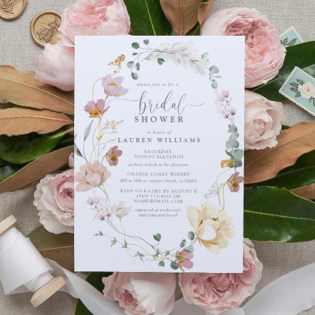 Blush Pink Garden Flowers Script Bridal Shower Invitation (Blush Pink Garden Flowers Script Bridal Shower Invitation!)