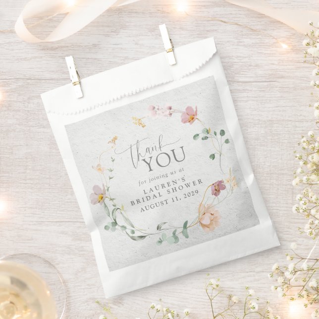 Blush Pink Garden Flowers Wreath Bridal Shower Favour Bag (Clipped)