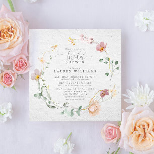 Blush Pink Garden Flowers Wreath Bridal Shower Invitation