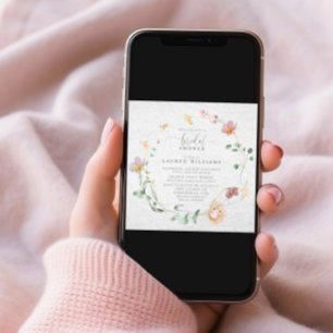 Blush Pink Garden Flowers Wreath Bridal Shower Invitation