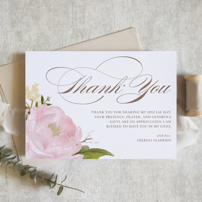 Blush Pink Garden Rose Botanical Graduation Thank You Card (Creator Uploaded)