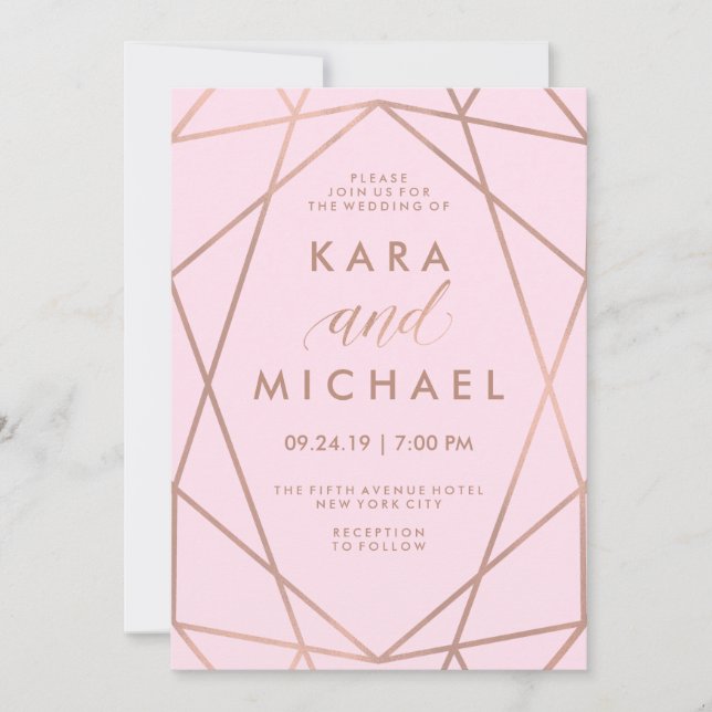 Blush Pink Geometric | Faux Rose Gold Wedding Invitation (Front)