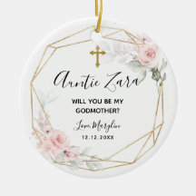 Blush Pink Geometric Floral Godmother Ornament
