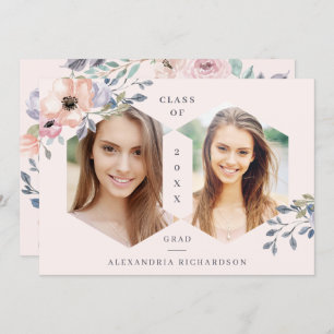 Blush Pink Geometric Floral Photo Grad Party Invitation