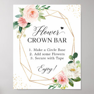 Blush Pink Geometric Flower Crown Bar Table Sign