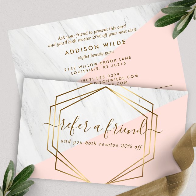 Blush Pink Geometric Marble Modern Referral Card (Creator Uploaded)